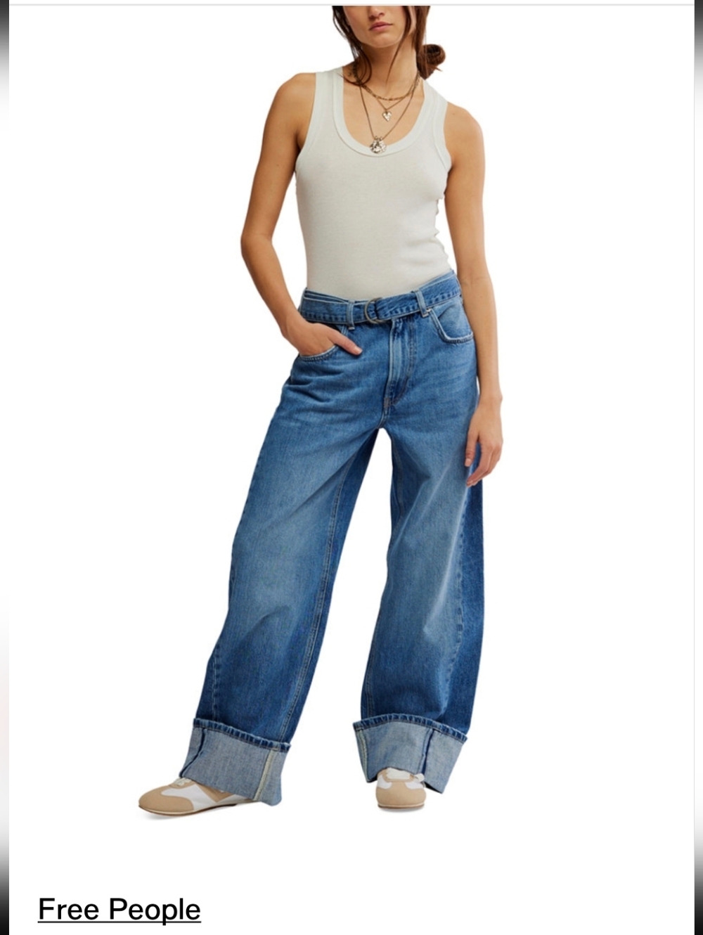 Free People Spunky Wide-Leg Jeans in Medium Blue Denim NWT $128 Sz 27